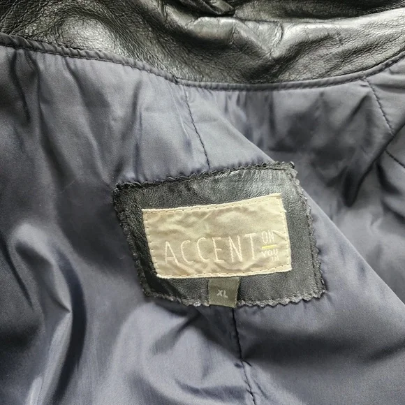 Vintage Accent Black Leather Cocoon Sleeve Maxi Single Breasted Coat Size XL - Picture 13 of 14